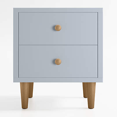 Finn Mist Blue Wood 2-Drawer Kids Nightstand