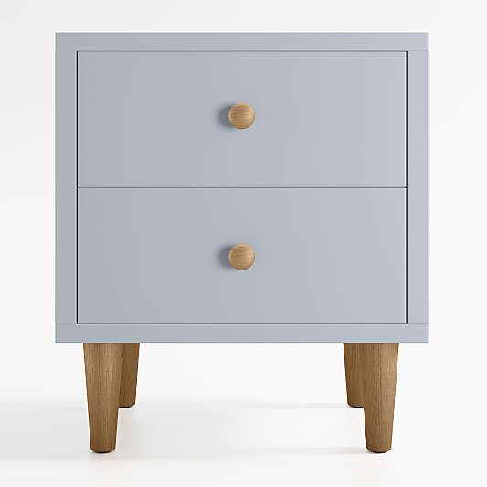 Finn Mist Blue Wood 2-Drawer Kids Nightstand