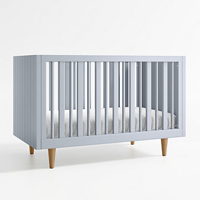 View Finn Mist Blue Wood Convertible Baby Crib with Toddler Bed Rail details