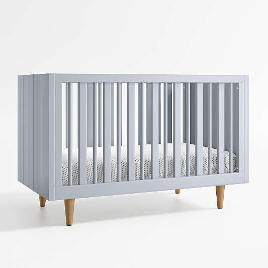 Finn Mist Blue Wood Convertible Baby Crib with Toddler Bed Rail