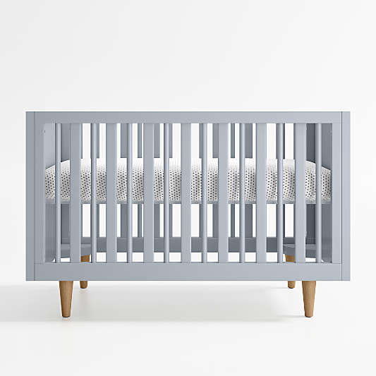 Finn Mist Blue Wood Convertible Baby Crib with Toddler Bed Rail