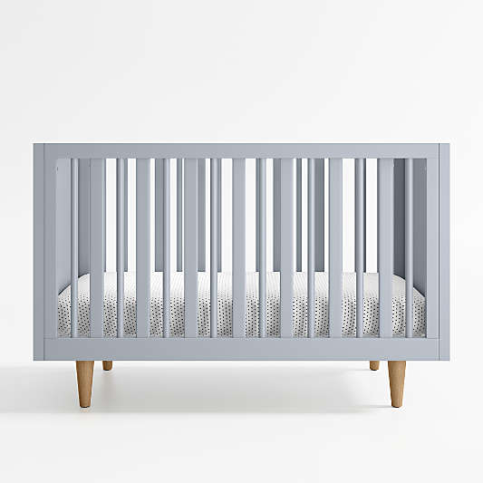 Finn Mist Blue Wood Convertible Baby Crib with Toddler Bed Rail