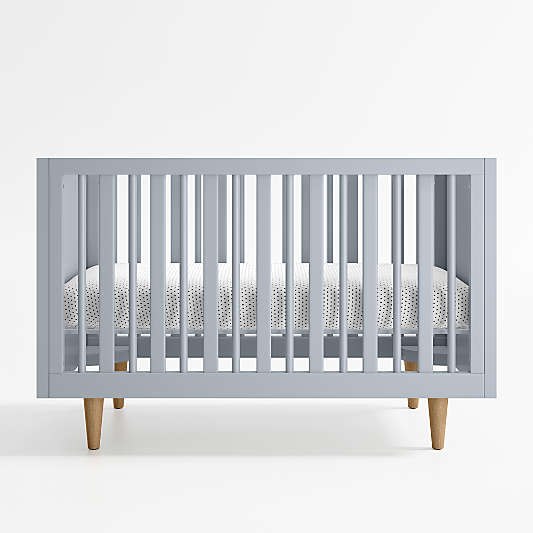 Finn Mist Blue Wood Convertible Baby Crib with Toddler Bed Rail