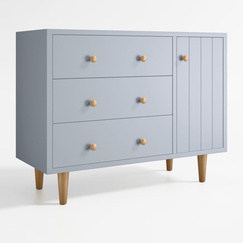 Finn Narrow Quarry Blue Wood 3-Drawer Kids Dresser with Door and Changer Table Topper - image 2 of 6