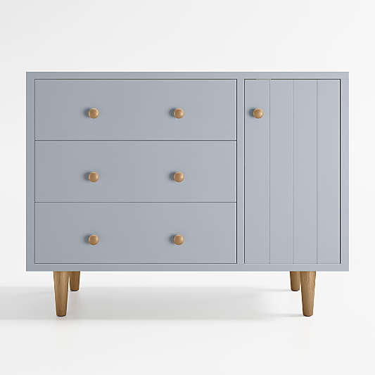 Finn Narrow Mist Blue Wood 3-Drawer Kids Dresser with Door