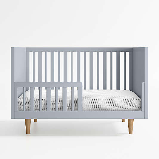 Finn Mist Blue Wood Convertible Baby Crib with Toddler Bed Rail