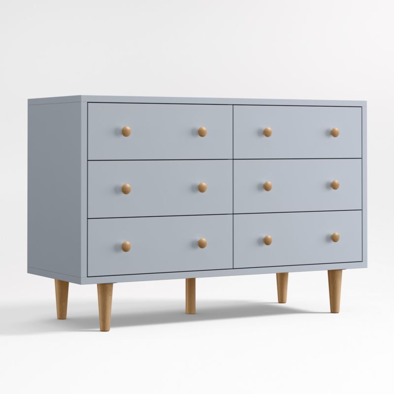 Finn Mist Blue Wood Wide 6-Drawer Kids Dresser - image 3 of 7