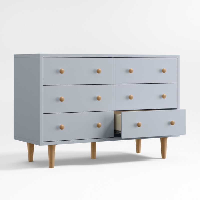 Finn Mist Blue Wood Wide 6-Drawer Kids Dresser - image 4 of 7