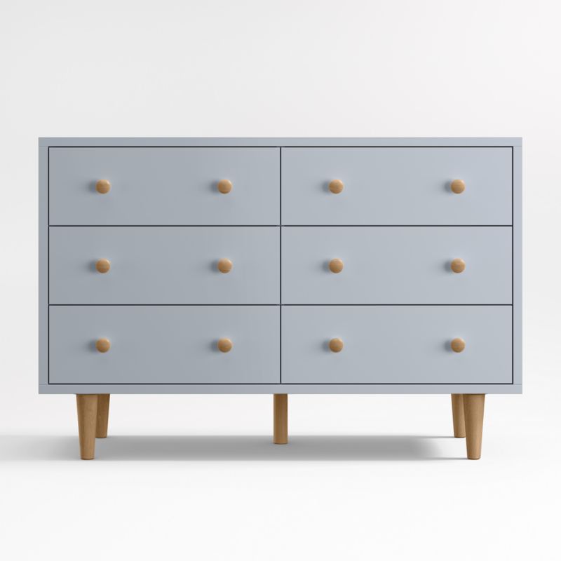 Finn Mist Blue Wood Wide 6-Drawer Kids Dresser - image 0 of 7