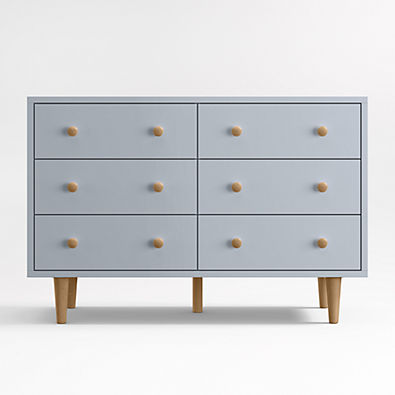 View Finn Mist Blue Wood Wide 6-Drawer Kids Dresser details