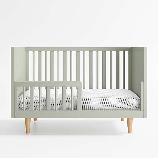 Finn Sage Green Wood Convertible Baby Crib with Toddler Bed Rail