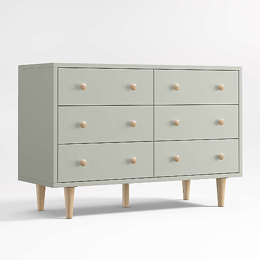 Finn Sage Green Wood Wide 6-Drawer Kids Dresser