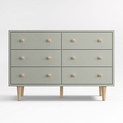 View Finn Sage Green Wood Wide 6-Drawer Kids Dresser details