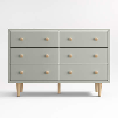 Finn Sage Green Wood Wide 6-Drawer Kids Dresser