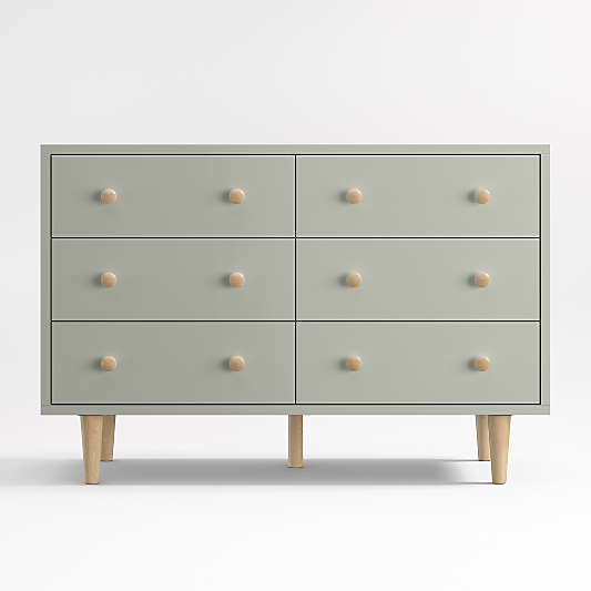 Finn Sage Green Wood Wide 6-Drawer Kids Dresser