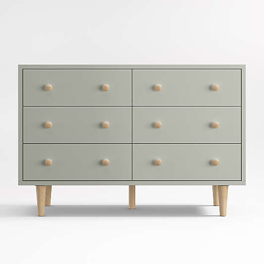 Finn 51" Sage Green Wood Wide 6-Drawer Kids Dresser