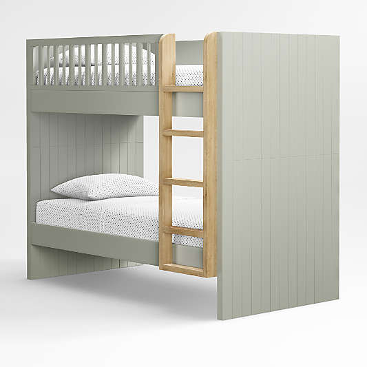 Finn Sage Green Wood Kids Bunk Bed with Oak Wood Ladder