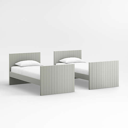 Finn Sage Green Wood Kids Convertible Bunk Bed with Sage Green Wood Ladder