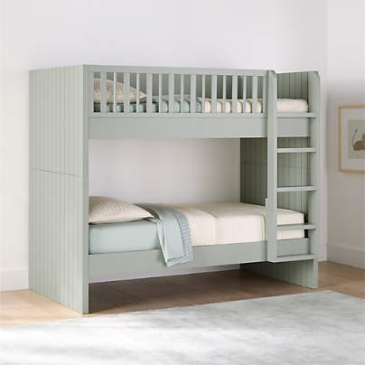Finn Sage Green Wood Kids Convertible Bunk Bed with Sage Green Wood Ladder