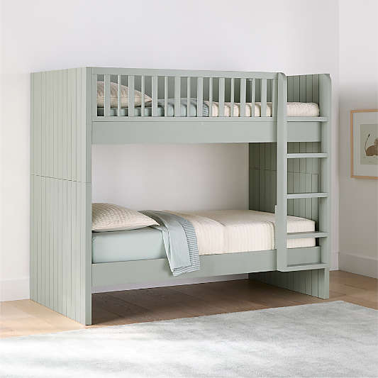 Finn Sage Green Wood Kids Convertible Bunk Bed with Sage Green Wood Ladder