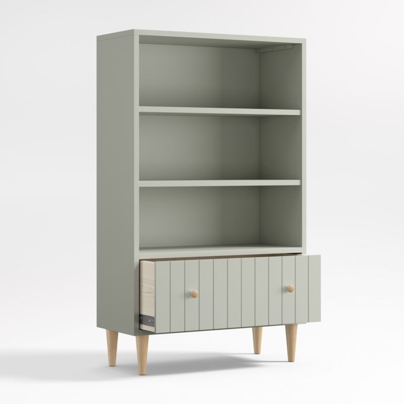 Finn Tall Sage Green Wood 3-Shelf Kids Bookcase with Drawer - image 6 of 9