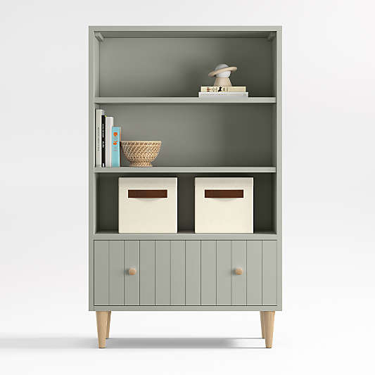 Finn 36" Sage Green Wood 3-Shelf Tall Kids Bookcase with Drawer