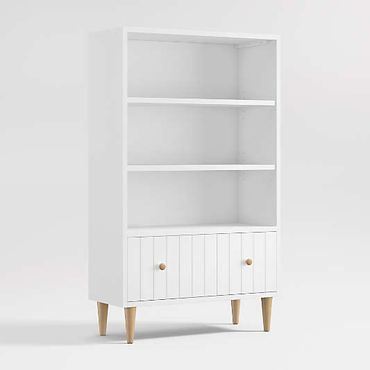 Finn Tall White Wood 3-Shelf Kids Bookcase with Drawer