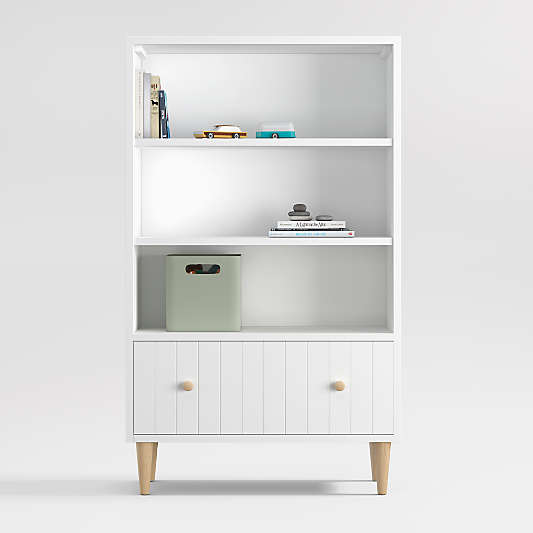 Finn 36" White Wood 3-Shelf Tall Kids Bookcase with Drawer