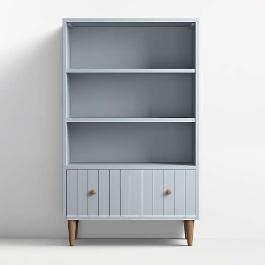 Finn 36" Mist Blue Wood 3-Shelf Tall Kids Bookcase with Drawer