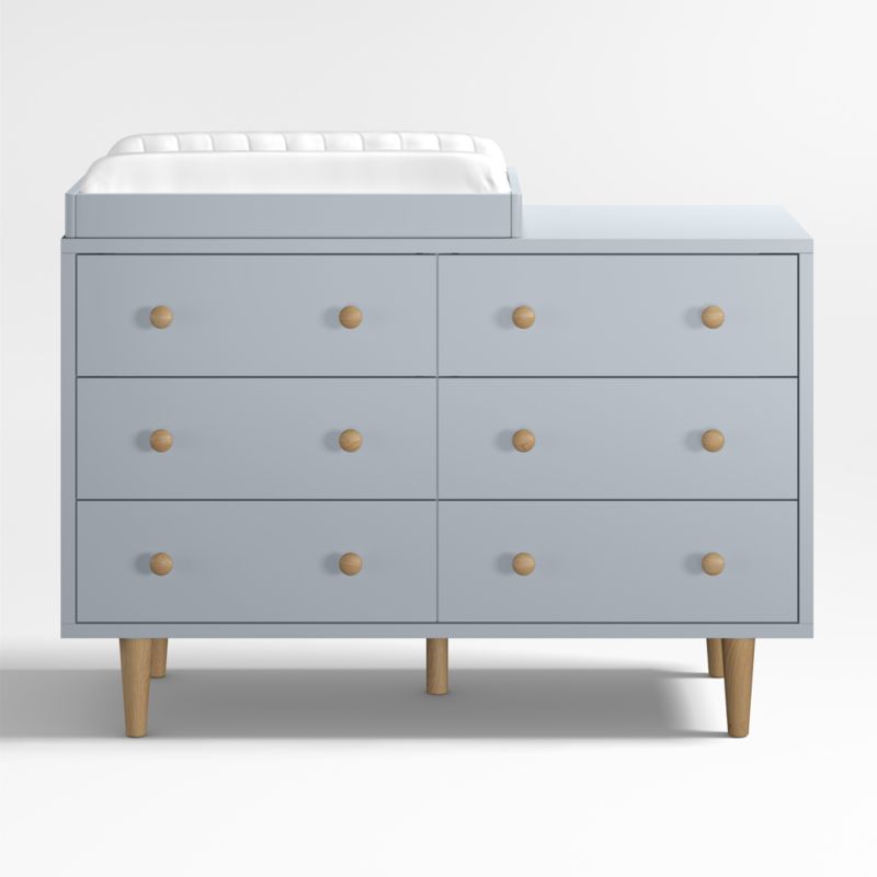 Finn Wide Mist Blue Wood 6-Drawer Kids Dresser with Changing Table Topper - image 0 of 11