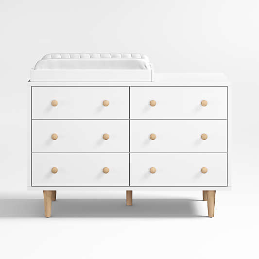 Finn Wide White Wood 6-Drawer Kids Dresser with Changing Table Topper