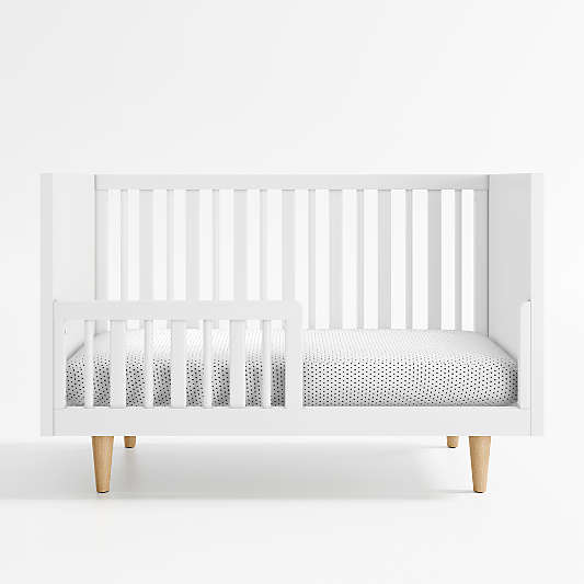 Finn White Wood Convertible Baby Crib with Toddler Bed Rail