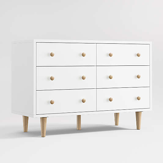 Finn White Wood Wide 6-Drawer Kids Dresser