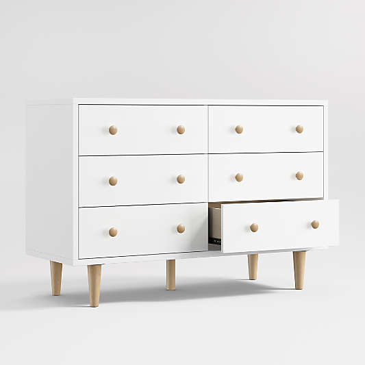 Finn White Wood Wide 6-Drawer Kids Dresser