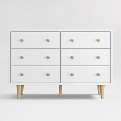 View Finn 51" White Wood Wide 6-Drawer Kids Dresser details