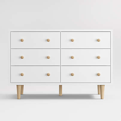 Finn 51" White Wood Wide 6-Drawer Kids Dresser