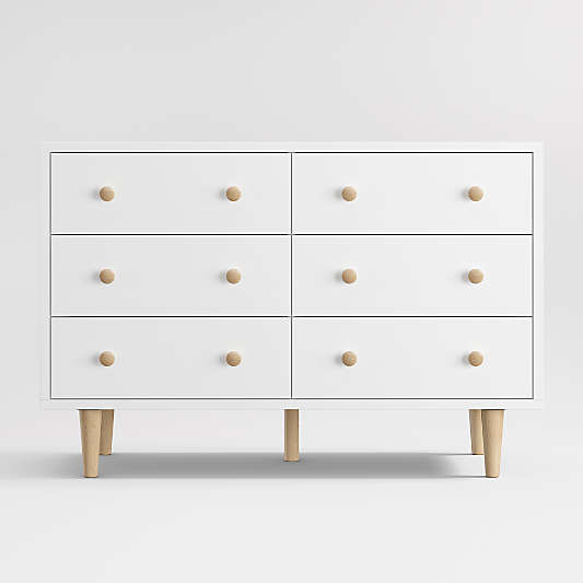 Finn 51" White Wood Wide 6-Drawer Kids Dresser