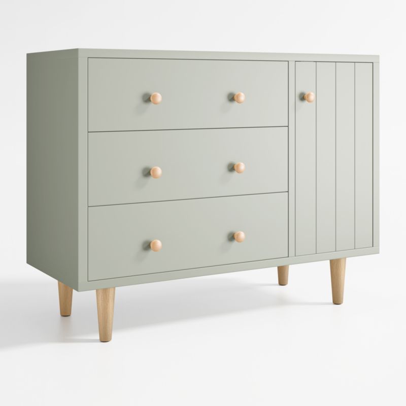 Finn Wide Sage Green Wood 3-Drawer Kids Dresser with Door + Reviews ...