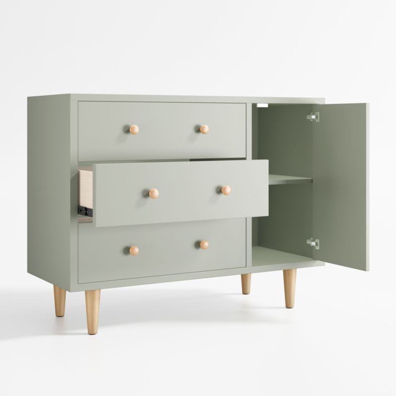 Finn Narrow Sage Green Wood 3-Drawer Kids Dresser with Door - image 7 of 15