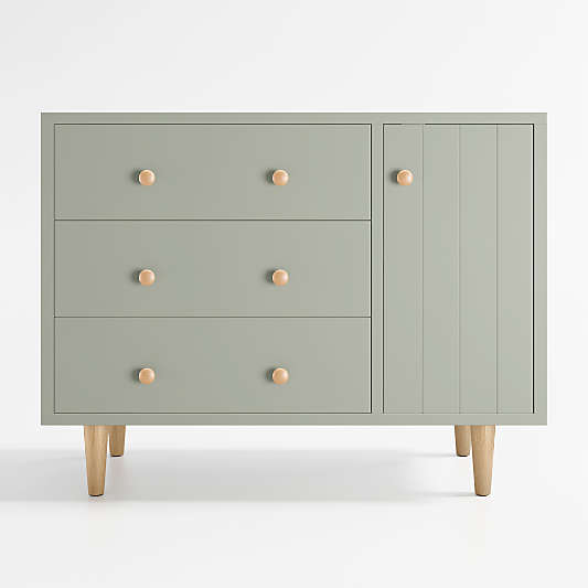 Finn Narrow Sage Green Wood 3-Drawer Kids Dresser with Door