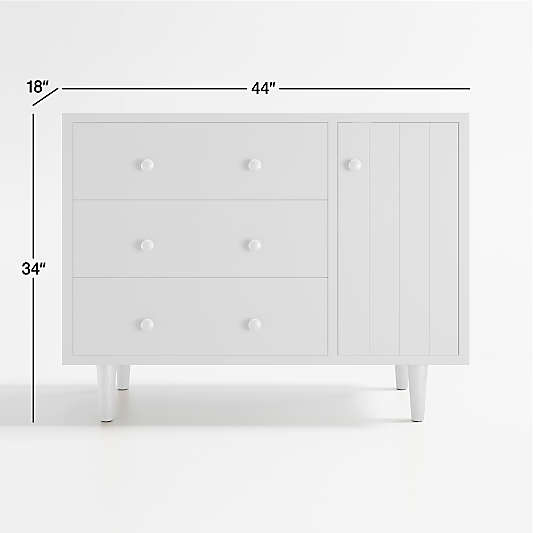 Finn Narrow White Wood 3-Drawer Kids Dresser with Door