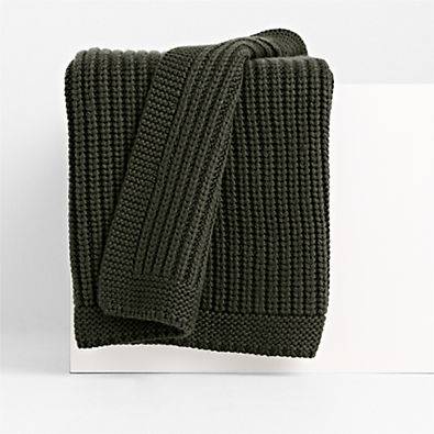 View Ficus Green Wool Blend 70''x55" Fisherman Knit Throw Blanket details