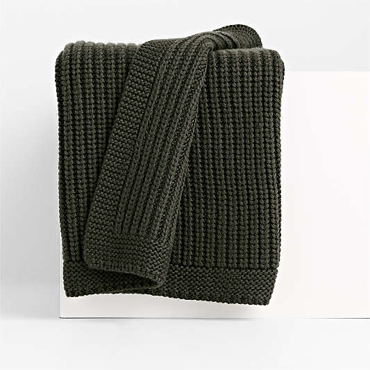 Ficus Green Wool Blend 70''x55" Fisherman Knit Throw Blanket