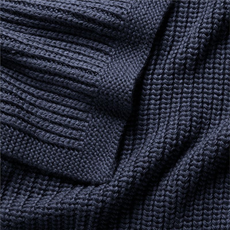 Deep Indigo Wool Blend 70''x55" Fisherman Knit Throw Blanket - image 4 of 7