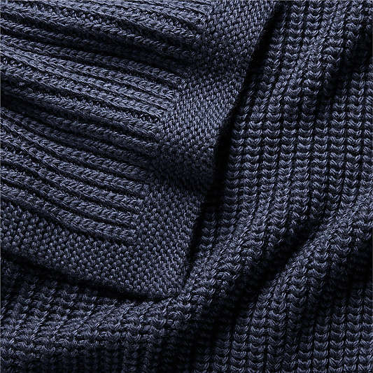 Deep Indigo Wool Blend 70''x55" Fisherman Knit Throw Blanket