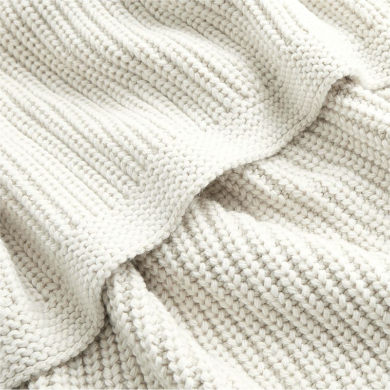 Arctic Ivory Wool Blend 70 x55 Fisherman Knit Throw Blanket Crate Barrel