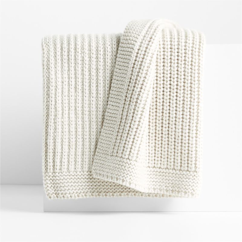 Arctic Ivory Wool Blend 70''x55" Fisherman Knit Throw Blanket