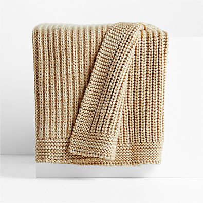 View Ginger Beige Wool Blend 70''x55" Fisherman Knit Throw Blanket details
