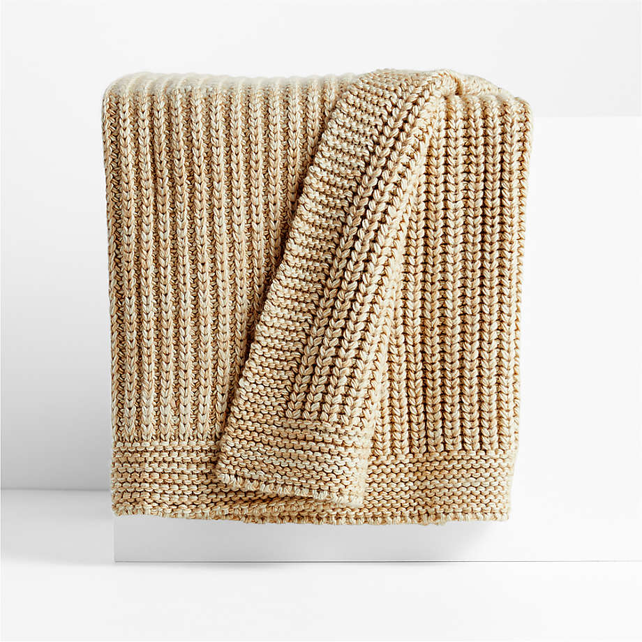 Ginger Beige Wool Blend 70''x55 Fisherman Knit Throw Blanket + Reviews