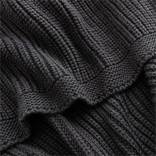 Storm Grey Wool Blend 70''x55" Fisherman Knit Throw Blanket